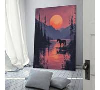 sinyumoney Silhouette Horse Sunset Canvas Poster Wall Art Prints Wall Art Decor Modern for Living Room Contemporary Modern Home Decor Office Posters 12x18inch(30x45cm)