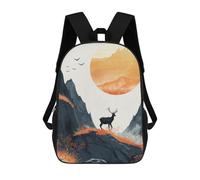 sinyumoney Silhouette Stag in Sunrise Backpacks Kids School Backpack School Bag 3D Printed School Bag for Boys Elementary And Middle School Students 17inch