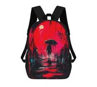 sinyumoney Silhouette Under Red Moon 17inch School Bag 3D Printed Children's School Backpack Casual Fashion Travel Backpacks for Kids School Students