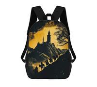 sinyumoney Silhouetted Riders Approaching Castle Backpacks Kids Student Schoolbag 3D Printed Backpacks Elementary And Middle School Students Backpacks for Boys Girls 17inch