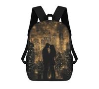 sinyumoney Silhouettes in The City, Couple in Golden Monochrome Ronaldo Backpack, Children's Backpack, Student School Bag, Book Bag, 3D Printed School Bag For Boys And Girls, 17inch