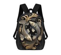 sinyumoney Silver Gold Koi Fish Backpack School Bag School Secondary High School College Backpack Travel for Girls Boys Teenage 17inch