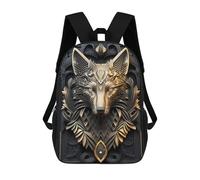 sinyumoney Silver Gold Mechanic Wolf Backpack School Water Resistant Computer Rucksack for Boys/Girls/Teenagers 17inch