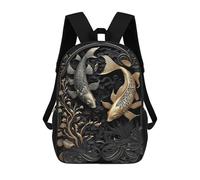 sinyumoney Silver Golden Japan Fish 3D Printed 17 Inch School Backpack Casual Children's Backpacks 3D Printed for Boys Elementary And Middle