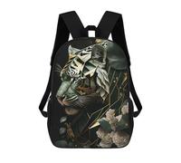 sinyumoney Silver Tiger Flowers Children's Backpack, 3D Printed School Backpack, Backpack for Boys Girls, Adjustable School Bag for Primary School 17inch