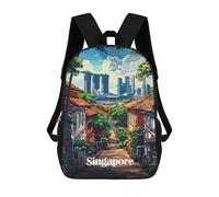 sinyumoney Singapore Cityscape Backpack, Children's Backpack, Student School Bag Bookbag Rucksack, 3D Printed School Bag for Boys Girls 17inch