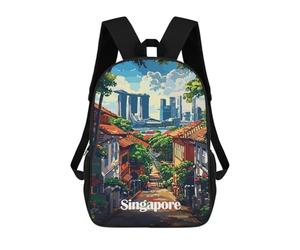sinyumoney Singapore Cityscape Backpack, Children's Backpack, Student School Bag Bookbag Rucksack, 3D Printed School Bag for Boys Girls 17inch