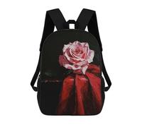 sinyumoney Single Pink Rose on Red Fabric 3D Printed Children's School Backpack for Kids High Capacity Travel Rucksacks Book Bags Kids School Bag Back Pack 17inch