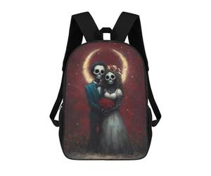 sinyumoney Skeletal Wedding Couple with Red Roses Backpack with Pocket 3D Printed Backpacks, Travel Rucksacks Book Bags Kids School Bag 17inch