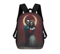 sinyumoney Skeletal Wedding Couple with Red Roses School Backpack for Girls Backpack Water Repellent Casual Daypack Lightweight Rucksack Boy Girl School Backpack 17inch