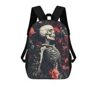sinyumoney Skeleton And Roses Dark Floral Art Kids Backpack, Kids School Bag 3D Printed School Backpacks for Boys And Teenager School Students 17inch