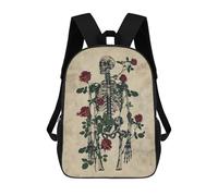 sinyumoney Skeleton And Roses Illustration Backpack 3D Printed Children's School Backpack Kids Travel Backpacks High Capacity Book Bags Children's Backpack Rucksack 17inch