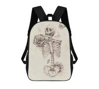 sinyumoney Skeleton And Roses School Bags High Secondary School Bags Casual Backpack for Campus Outdoor Travel Sports 17inch