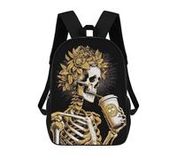 sinyumoney Skeleton Drinks Coffee School Backpack School Bags for Girls Boys Backpack with Pocket Fashion School Bag Kids Backpack 17inch
