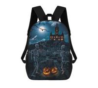 sinyumoney Skeleton Halloween Party Rucksacks 3D Printed Children Backpacks Fashion Casual Daypack Cute Travel Bags Outdoor Casual Daypack for Boy And Girl 17inch