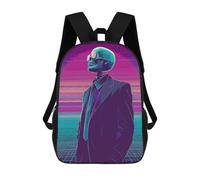 sinyumoney Skeleton in Suit - Synthwave Style Backpack Kids School Backpack School Bag 3D Printed Fashion School Bag for Boys Elementary And Middle School Student 17inch