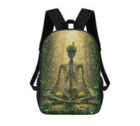 sinyumoney Skeleton Meditating in Forest Backpacks Kids 17inch School Backpack School Bag 3D Printed School Bag for Boys Elementary And Middle School Students