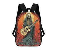 sinyumoney Skeleton Playing Guitar School Backpack for Girls Backpack Water Repellent Casual Daypack Lightweight Rucksack Boy Girl School Backpack 17inch