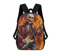 sinyumoney Skeleton Rocker in Flames Painting Rucksack Lightweight Casual Daypack School Backpacks for Campus Outdoor Travel Sports 17inch