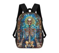sinyumoney Skeleton Stained Glass Backpacks Kids School Backpack School Bag 3D Printed Fashion School Bags for Boys Elementary And Middle School Students 17inch