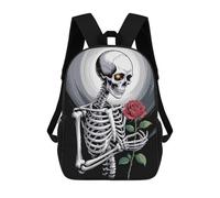 sinyumoney Skeleton with Rose Digital Art Rucksacks 3D Printed Children Backpacks Fashion Casual Daypack Cute Travel Bags Outdoor Casual Daypack for Boy And Girl 17inch