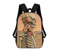 sinyumoney Skeleton with Roses School Backpack Rucksack Casual Daypacks School Work Travel Bag for Camping Outdoor Adventures And Daily Travel 17inch