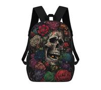 sinyumoney Skull And Flowers Artistic Fusion 3D Printed School Bag Children's School Backpack Schoolbags Travel Backpacks Casual Fashion Bag for Kids School Students 17inch