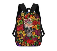 sinyumoney Skull And Flowers Backpacks Kids School Backpack School Bag 3D Printed School Bag for Boys Elementary And Middle School Students 17inch