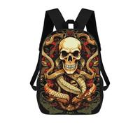 sinyumoney Skull And Snakes Graphic Art Backpacks Kids School Backpack School Bag 3D Printed School Bag for Boys Elementary And Middle School Students 17inch