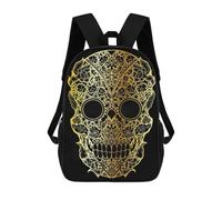 sinyumoney Skull Gold Ornament School Backpack Fashion Stationery Backpack Waterproof Casual Daypacks for Teenage Girls Boys Women Men 17inch