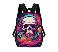 sinyumoney Skull Headphones Music Artwork 3D Printed 17inch Kids School Bag Rucksacks Children's School Fashion Casual Back Pack High Capacity Travel Book Bags