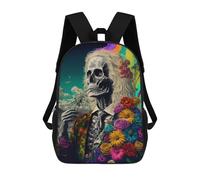 sinyumoney Skull in Colorful Flowers Backpack Schoolbags for Boys Girls Casual Sport Daypack Elementary Primary Large Capacity Bookbags 17inch