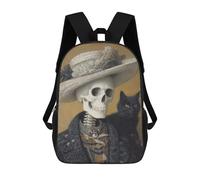 sinyumoney Skull in Hat with Black Cat Children's Backpacks 17inch School Backpack 3D Printed Bag Bookbag for Kids Travel Rucksacks Boy Girl Book Bags Kids School Bag