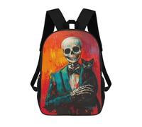sinyumoney Skull in Suit with Black Cat -1 Backpack School Bag High Secondary School Bags Casual Backpack - Perfect for Travel, Work And Daily Use 17inch