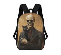 sinyumoney Skull in Suit with Black Cat -2 Kids Backpack, Backpack School Bag, Backpacks Kids School 3D Printed School Bags for Elementary And Middle School Students Teens Birthday Gift 17inch