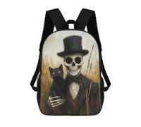 sinyumoney Skull in Top Hat with Black Cat Children's Backpacks School Backpack 3D Printed for Kids Travel Rucksacks Book Bags Kids 17inch School Bag