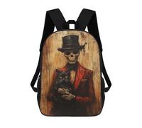 sinyumoney Skull in Top Hat with Cat Backpack School Bag Lightweight Airport College Students Back Pack for School/Work/Travel 17inch