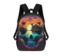 sinyumoney Skull Island Sunset Backpack for Boys Teen Students, Girls Rucksack Bags Toddler Elementary Middle School Bookbag 17inch