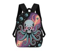 sinyumoney Skull Octopus in Space 3D Printed Children's School Backpack for Kids Travel Rucksacks Book Bags Kids School Bag 17inch
