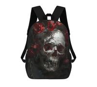sinyumoney Skull Red Flowers School Bags Large Lightweight Casual Backpack- Perfect for Travel, Work And Daily Use 17inch
