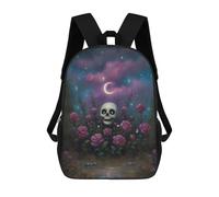 sinyumoney Skull, Roses, And Crescent Moon Painting Rucksacks 3D Printed Children Backpacks Fashion Casual Daypack Cute Travel Bags Outdoor Casual Daypack for Boy And Girl 17inch