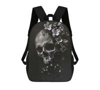 sinyumoney Skull White Flowers School Backpack School Bags For Girls Boys Backpack With Pocket Fashion School Bag Kids Backpack 17inch