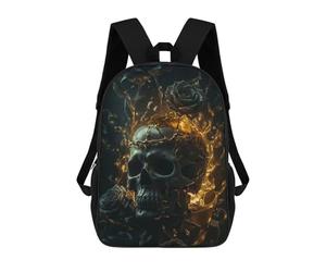 sinyumoney Skull with Black And Gold Backpack School Rucksack Casual Daypacks School Work Travel Bag for Men/Women 17inch