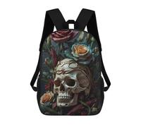 sinyumoney Skull with Crown And Roses School Bag Backpack Teen Schoolbag 3D Printing Adjustable Schoolbag Fashion Pocket Bag for Kids Boys Girls Students And Teenagers Fans 17inch