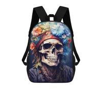 sinyumoney Skull with Floral Crown-1 Kids School Backpack 3D Printed Backpacks Fashion School Bag Rucksacks for Boys Elementary And Middle School Students 17inch
