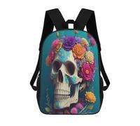 sinyumoney Skull with Flowers School Backpack Business Laptop Rucksack Bag Unisex Casual Daypack for Boys/Girls/Teenagers 17inch