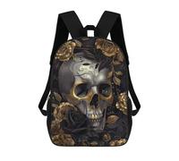 sinyumoney Skull With Gold Roses Backpacks 3D Printed Kids School Backpack Outdoor Casual Daypack Fashion Casual Children Backpacks Cute Travel Bags 17inch