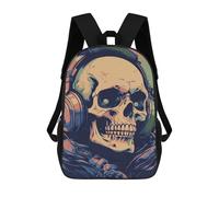 sinyumoney Skull with Headphones Backpack School Bag Rucksack for Girls Boys Backpacks Large Capacity Kids Back Pack Lightweight School Bags for Children Students 17inch