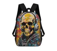 sinyumoney Skull with Headphones Urban Art 3D Printed School Bag Children's School Backpack Schoolbags Travel Backpacks Casual Fashion Bag for Kids School Students 17inch