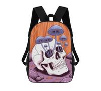 sinyumoney Skull with Mushrooms in Forest Backpacks Kids Student Schoolbag,3D Printed Backpacks,Elementary And Middle School Students Backpacks for Boys Girls 17inch